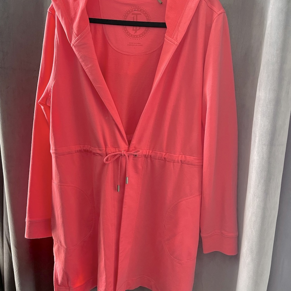 Coral pink long hooded sweater